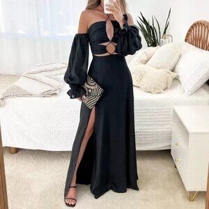 Black Long Sleeve Maxi Dress XS Petal & Pup